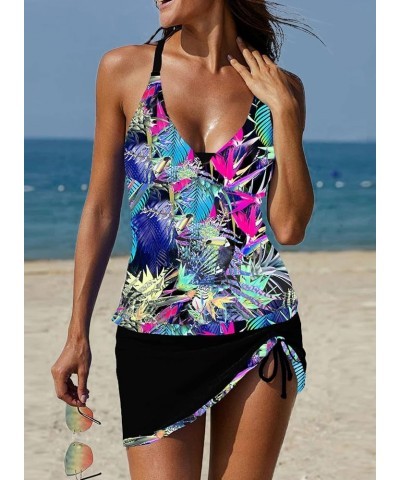 Sexy Tankini Swimsuits with Skirt 2 Piece Swimwear Color Block Bathing Suits for Women 66p&r Flower2022 $19.94 Swimsuits