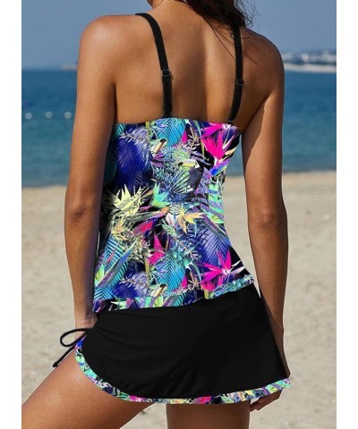 Sexy Tankini Swimsuits with Skirt 2 Piece Swimwear Color Block Bathing Suits for Women 66p&r Flower2022 $19.94 Swimsuits