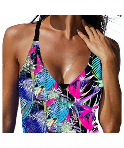 Sexy Tankini Swimsuits with Skirt 2 Piece Swimwear Color Block Bathing Suits for Women 66p&r Flower2022 $19.94 Swimsuits