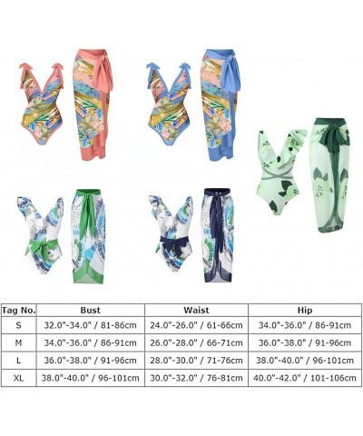 Women One Piece Swimsuit Vintage Floral Bathing Suits with Cover up Wrap Skirts Sarongs 2 Piece Monokini Beachwear Blue $24.2...