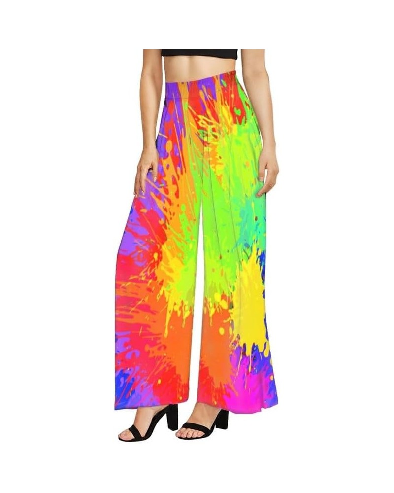 Women Casual High Waisted Palazzo Pants Van Gogh Art, Boho Peacock Comfy Wide Leg Pants Soft Pjs for Women Oversized Color Pa...