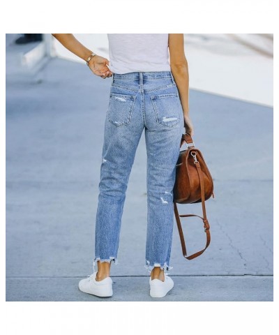 Womens Jeans Up Mid Pants Waisted Trousers Jeans Lace Poket Denim Women's Jeans Boot Cut Jeans for Woman Cut Jeans Sky Blue-l...