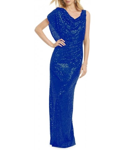 Women's Mermaid Sequin Evening Dresses Sparkly Long Formal Dress with Sleeves Royal Blue One Sleeve $38.00 Dresses