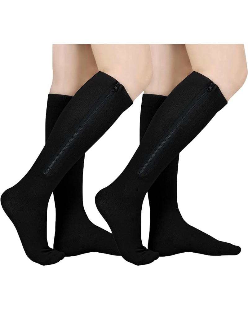 2 Pairs Zipper Compression Socks, Open Toe Compression Socks for Women, Compression Stockings with Zipper for Women & Men Med...