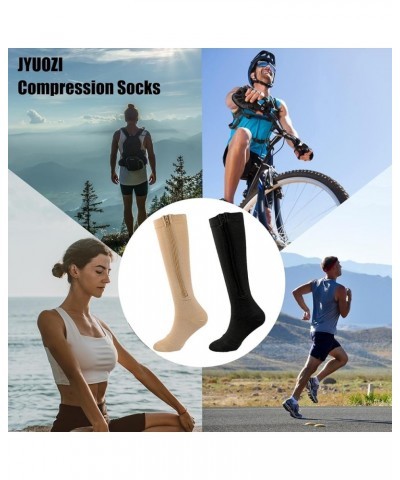 2 Pairs Zipper Compression Socks, Open Toe Compression Socks for Women, Compression Stockings with Zipper for Women & Men Med...