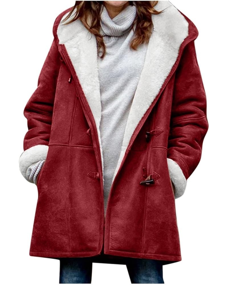 Plus Size Womens Winter Coats 2023 Warm Sherpa Fleece Lined Disressed Jackets Hooded Parka Faux Suede Pea Coat Outwear A 02(b...