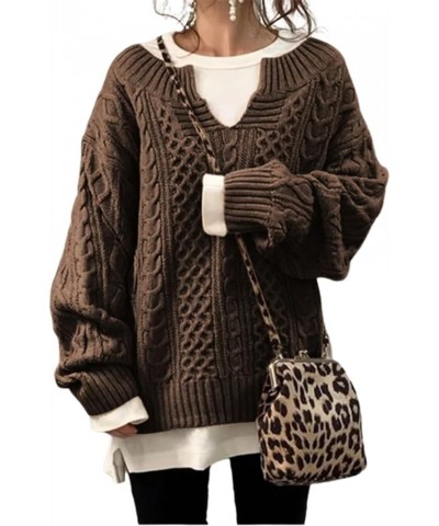 Slouchy Cable Knit Sweater Women Fall Fashion V-Neck,Sleeve Loose Cable Knit Sweater Pullover Large G $20.29 Sweaters