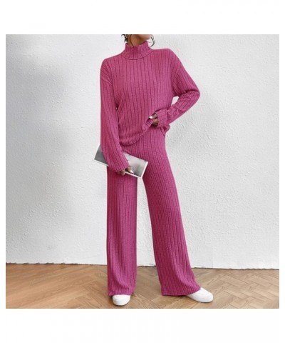 Women's 2 Piece Knitted Lounge Sets Long Sleeve V Neck Knit Pullover Top And Baggy Pants Solid Sweater Knit Outfits 03-hot Pi...