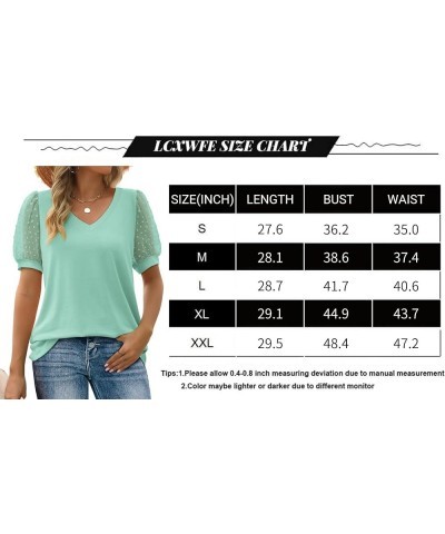 Womens Short Sleeve V Neck Shirts Swiss Dot Puff Sleeve Tops Loose Casual Tshirts 09-mint Green $13.24 T-Shirts