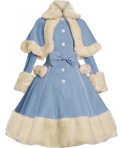 Teen Girls Retro Sweet Lolita Winter Faux Fur Cape Thick Wool Trench Coat Gothic Dress Gothic Victorian Lolita Dress Sky Blue...