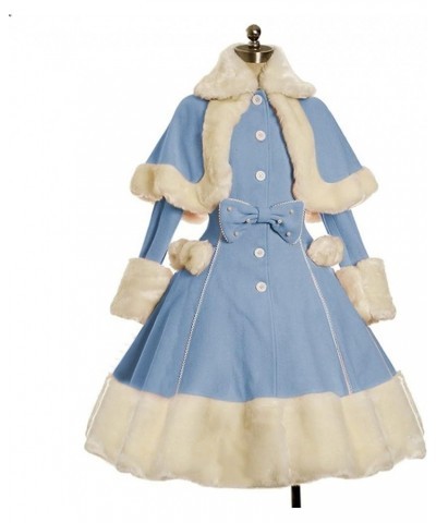 Teen Girls Retro Sweet Lolita Winter Faux Fur Cape Thick Wool Trench Coat Gothic Dress Gothic Victorian Lolita Dress Sky Blue...