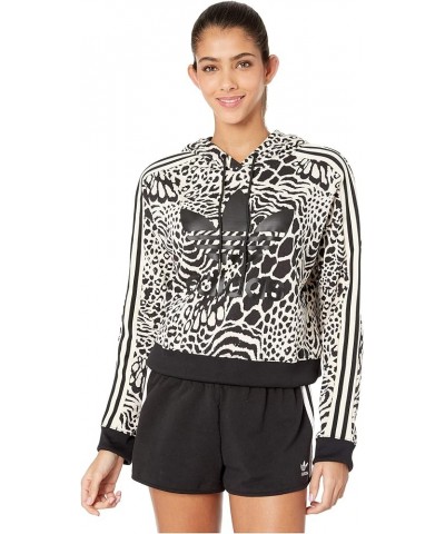 Women's Cropped Hoodie Ecru Tint/Black $32.83 Activewear