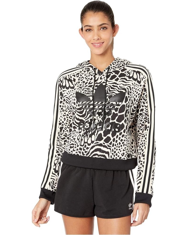 Women's Cropped Hoodie Ecru Tint/Black $32.83 Activewear