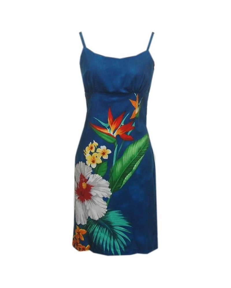 Women Rayon Hawaiian Short Beige Tropical Flower Spaghetti Dress Blue $33.39 Dresses