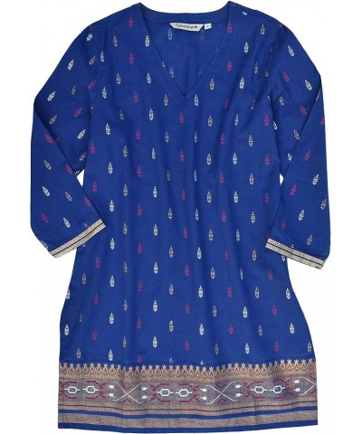 AV Hand Block Printed V Neck Tunic Gold and Silver Print on Navy $13.49 Tops