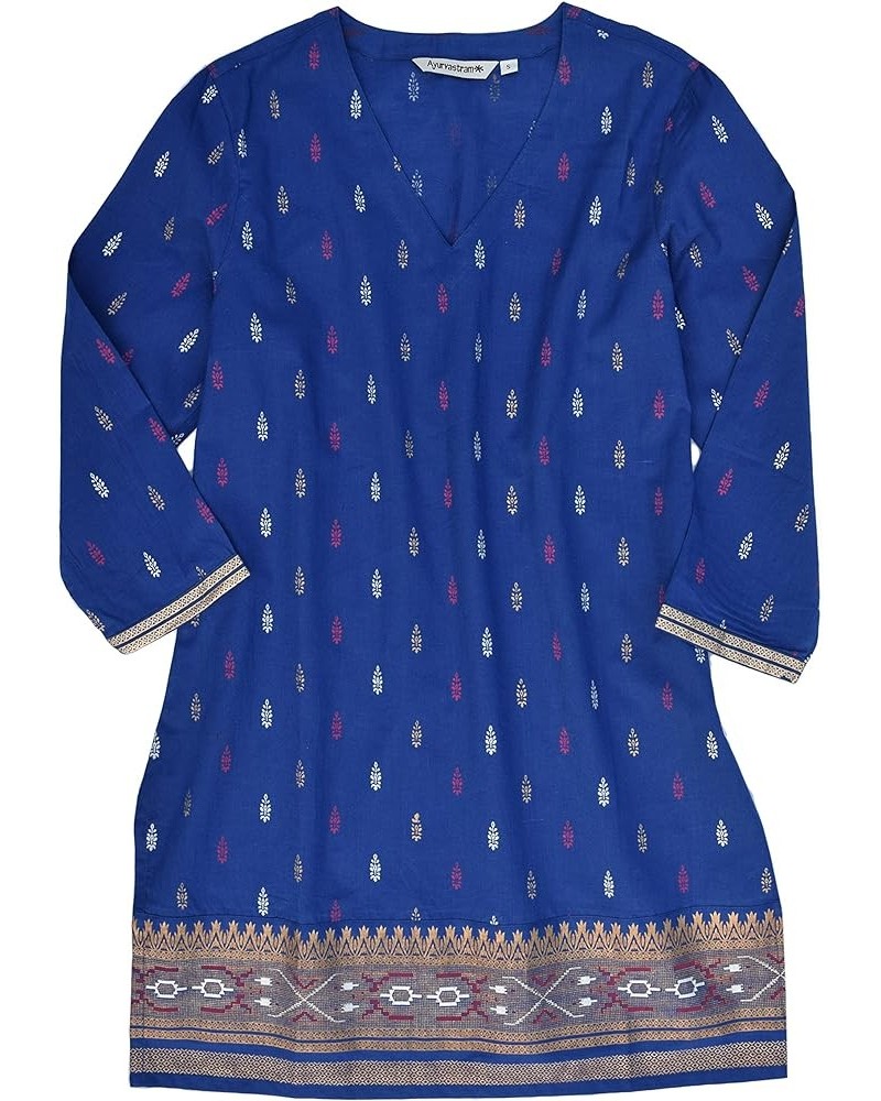 AV Hand Block Printed V Neck Tunic Gold and Silver Print on Navy $13.49 Tops