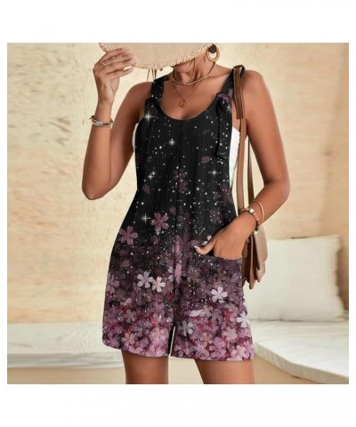 Women Rompers Casual Summer Adjustable Tie Knot Straps Short Bib Overalls 2024 Sleeveless Shorts Jumpsuits Pockets 05-purple ...