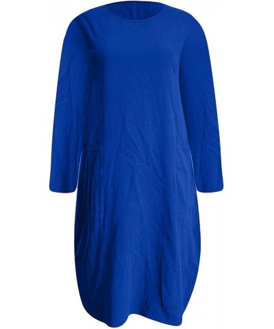 Casual Dresses for Women Summer Round Neck 3/4 Sleeve Solid Loose Long Tops Comfy Shift Plus Size Dress with Pocket 01-blue $...