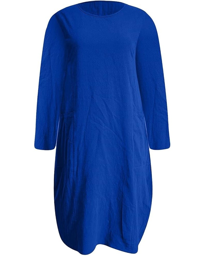 Casual Dresses for Women Summer Round Neck 3/4 Sleeve Solid Loose Long Tops Comfy Shift Plus Size Dress with Pocket 01-blue $...