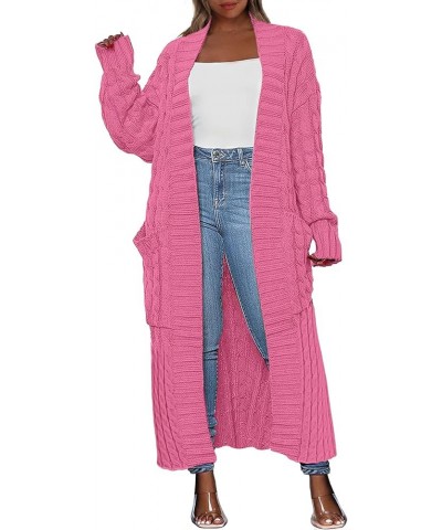 Womens Long Cardigan Sweater Long Sleeve Open Front Knit Maxi Duster Outwear 2023 Trendy Jacket Coats Clothes Hot Pink $28.08...