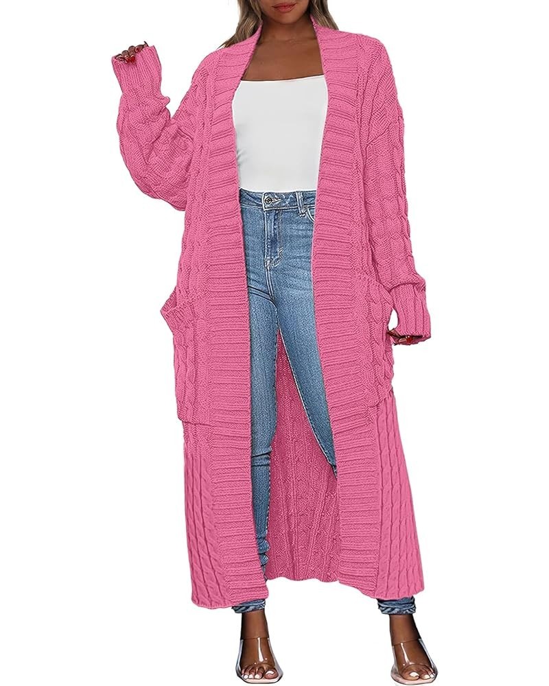 Womens Long Cardigan Sweater Long Sleeve Open Front Knit Maxi Duster Outwear 2023 Trendy Jacket Coats Clothes Hot Pink $28.08...