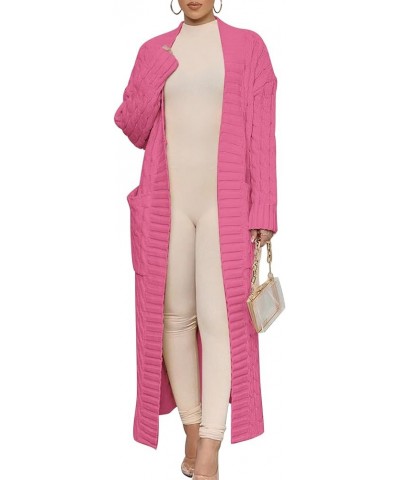 Womens Long Cardigan Sweater Long Sleeve Open Front Knit Maxi Duster Outwear 2023 Trendy Jacket Coats Clothes Hot Pink $28.08...