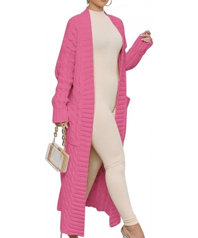 Womens Long Cardigan Sweater Long Sleeve Open Front Knit Maxi Duster Outwear 2023 Trendy Jacket Coats Clothes Hot Pink $28.08...