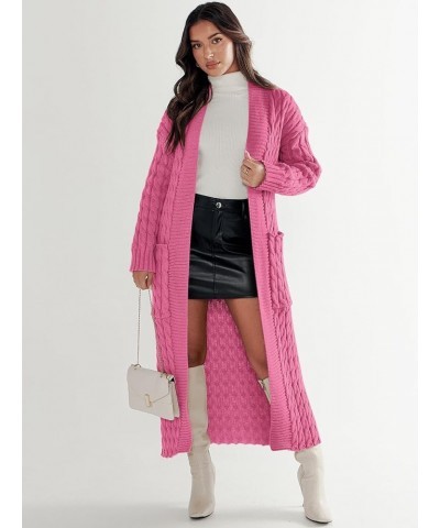 Womens Long Cardigan Sweater Long Sleeve Open Front Knit Maxi Duster Outwear 2023 Trendy Jacket Coats Clothes Hot Pink $28.08...