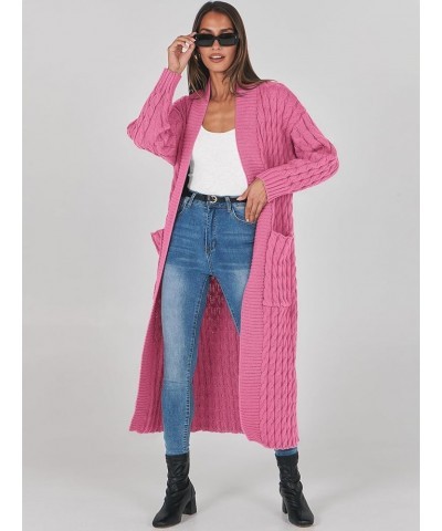 Womens Long Cardigan Sweater Long Sleeve Open Front Knit Maxi Duster Outwear 2023 Trendy Jacket Coats Clothes Hot Pink $28.08...