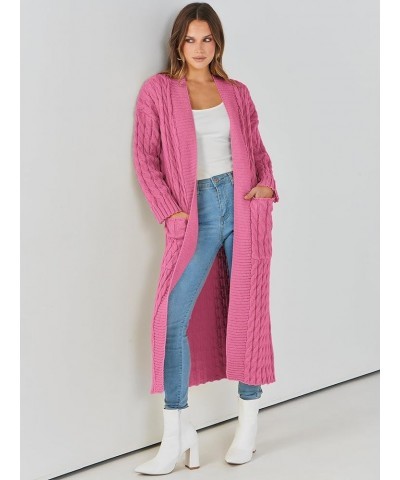 Womens Long Cardigan Sweater Long Sleeve Open Front Knit Maxi Duster Outwear 2023 Trendy Jacket Coats Clothes Hot Pink $28.08...