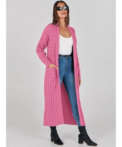 Womens Long Cardigan Sweater Long Sleeve Open Front Knit Maxi Duster Outwear 2023 Trendy Jacket Coats Clothes Hot Pink $28.08...