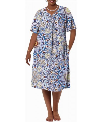 Mumu Dress for Women Short Sleeve Loose House Dress V Neck Casual Moo Moo Dress Knee Length Sleep Dress S-XXXL Mix Blue $12.5...