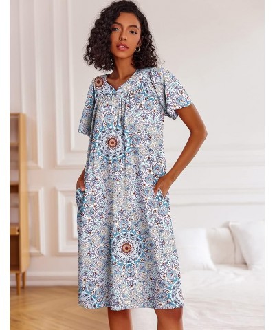 Mumu Dress for Women Short Sleeve Loose House Dress V Neck Casual Moo Moo Dress Knee Length Sleep Dress S-XXXL Mix Blue $12.5...