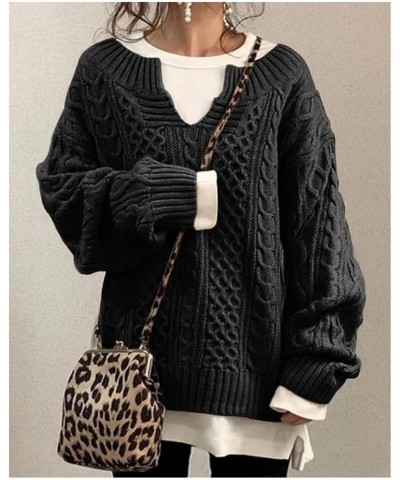 Slouchy Cable Knit Sweater Women Fall Fashion V-Neck,Sleeve Loose Cable Knit Sweater Pullover Large G $20.29 Sweaters