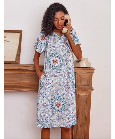 Mumu Dress for Women Short Sleeve Loose House Dress V Neck Casual Moo Moo Dress Knee Length Sleep Dress S-XXXL Mix Blue $12.5...