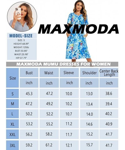 Mumu Dress for Women Short Sleeve Loose House Dress V Neck Casual Moo Moo Dress Knee Length Sleep Dress S-XXXL Mix Blue $12.5...