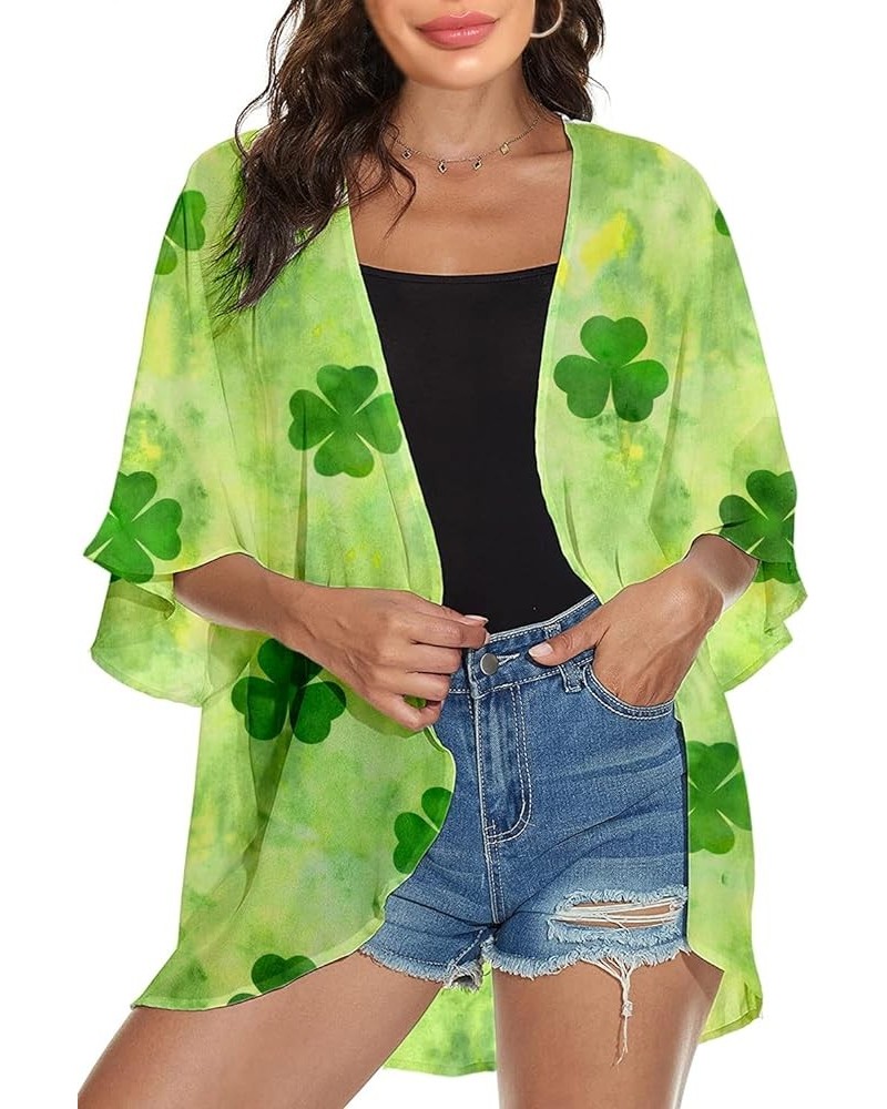 Women's Holiday Beach Floral Puff Sleeve Kimono Cardigan Lightweight Loose Cover Up Casual Blouse Tops Clover_bright Green $1...