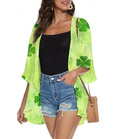 Women's Holiday Beach Floral Puff Sleeve Kimono Cardigan Lightweight Loose Cover Up Casual Blouse Tops Clover_bright Green $1...