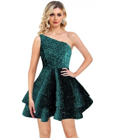 One Shoulder Sequin Homecoming Dresses Short Layered Sparkly Prom Dress for Teens 2023 A Line Evening Party Gowns Peacock $37...