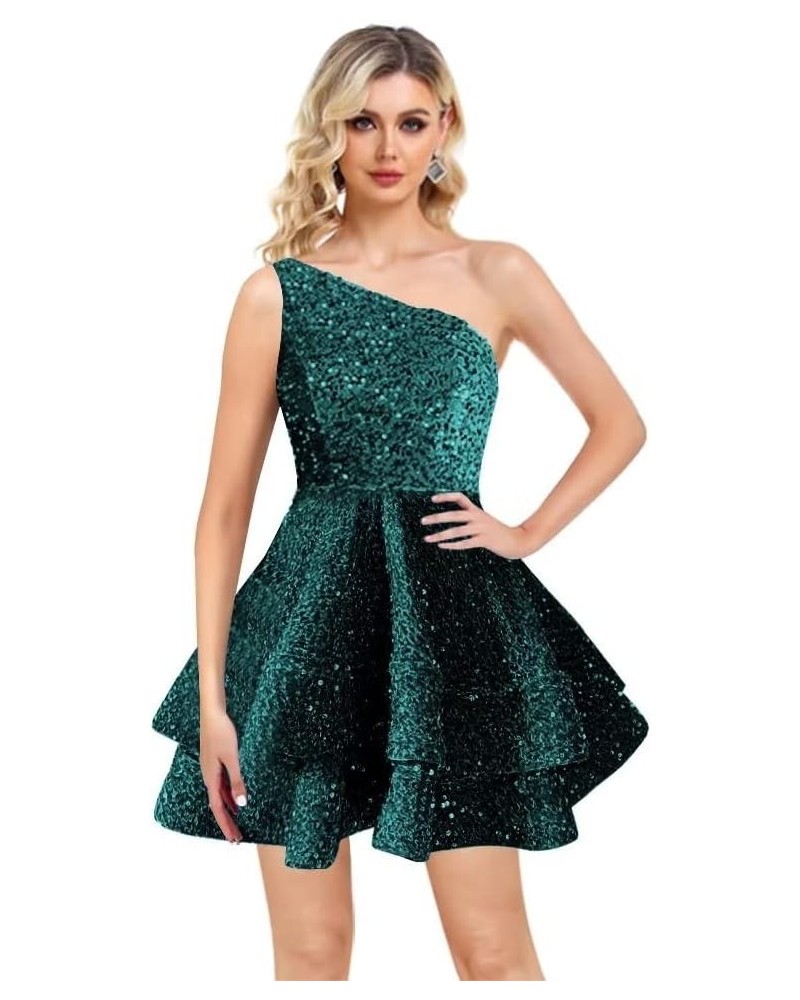 One Shoulder Sequin Homecoming Dresses Short Layered Sparkly Prom Dress for Teens 2023 A Line Evening Party Gowns Peacock $37...