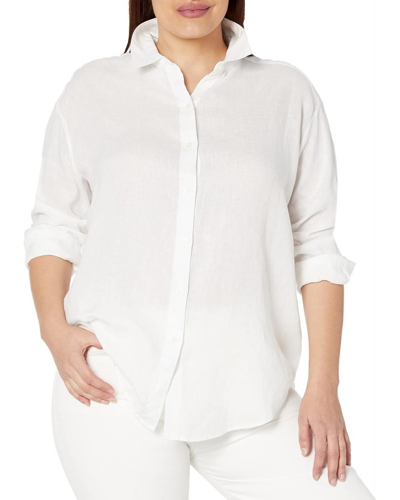 Women's Easy Linen Long Sleeve Button-Down Shirt, White, X-Large Plus $18.68 Blouses