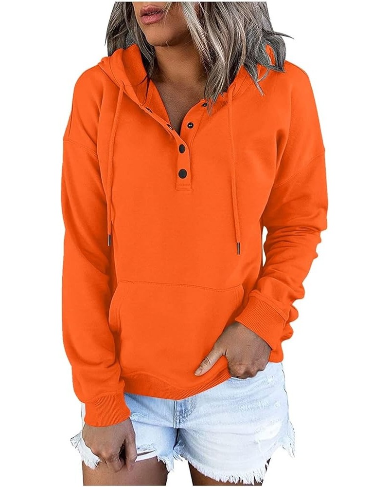 Womens Hooded Button Collar Drawstring Waffle Hoodies Pullover Sweatshirts Casual Long Sleeve Fall Tops 8_orange $11.39 Activ...