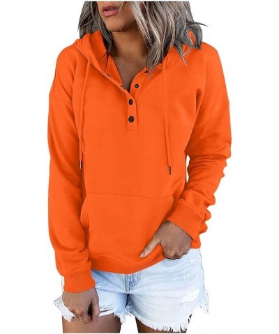 Womens Hooded Button Collar Drawstring Waffle Hoodies Pullover Sweatshirts Casual Long Sleeve Fall Tops 8_orange $11.39 Activ...