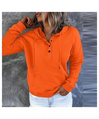 Womens Hooded Button Collar Drawstring Waffle Hoodies Pullover Sweatshirts Casual Long Sleeve Fall Tops 8_orange $11.39 Activ...