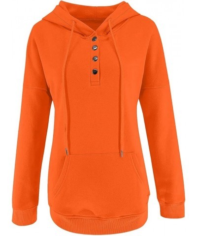 Womens Hooded Button Collar Drawstring Waffle Hoodies Pullover Sweatshirts Casual Long Sleeve Fall Tops 8_orange $11.39 Activ...