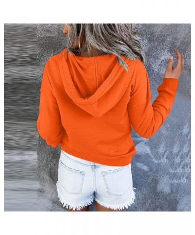 Womens Hooded Button Collar Drawstring Waffle Hoodies Pullover Sweatshirts Casual Long Sleeve Fall Tops 8_orange $11.39 Activ...