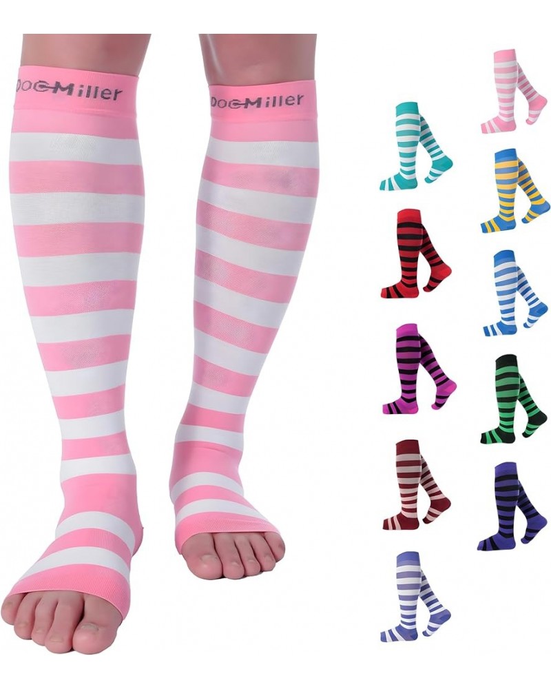 Open Toe Compression Socks for Women and Men 15-20mmHg, Shin Splints, Varicose Veins and Calf Injury Recovery Pink-white $10....