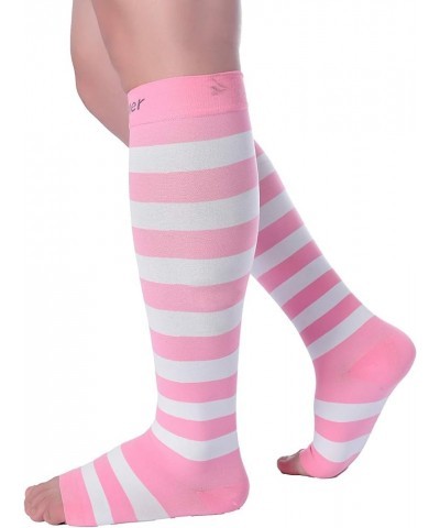 Open Toe Compression Socks for Women and Men 15-20mmHg, Shin Splints, Varicose Veins and Calf Injury Recovery Pink-white $10....