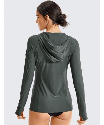 Women's UPF 50+ Long Sleeve Rash Guard Ruched - Zipper Front Hoodie Swimsuit Cover Ups Quick Dry Swim Shirts Mountain Green $...