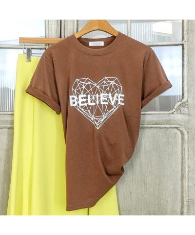 Women's Graphic Women's Summer Casual Crewneck Short Sleeve Tops T-Shirts Believe_brown $13.99 Tops